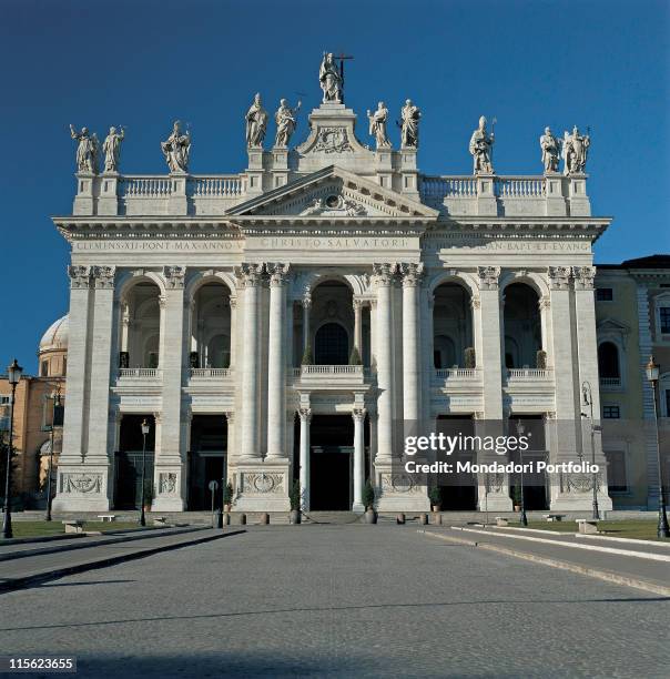 Italy, Lazio, Rome, San Giovanni in Laterano Basilica, St John Lateran. Whole artwork. View of exterior Basilica of St John Lateran facade porch...