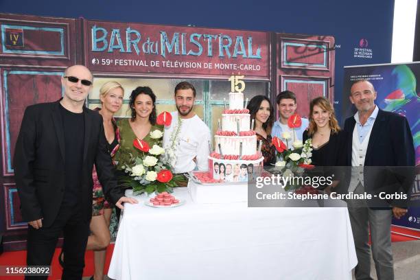 French actors Rebecca Hampton, Pierre Martot, Pauline Bression, Marwan Berreni, Fabienne Carat, Grant Lawrens, Lea Francois and Serge Dupire pose...