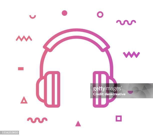 headphones line style icon design - mp3 player stock illustrations