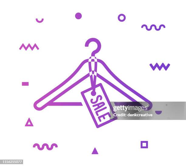 retail sale line style icon design - wooden hanger stock illustrations