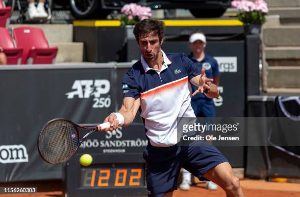 Pablo Cuevas of Uruguay during his match against Federico Delbonis of Argentina during the FTA singles tournament at the 2019 Swedish Open FTA on...