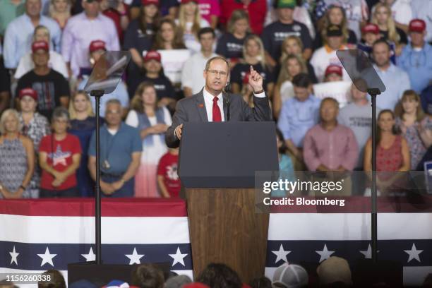 State Representative Greg Murphy, a Republican from North Carolina, speaks during a rally with U.S. President Donald Trump, not pictured, in...