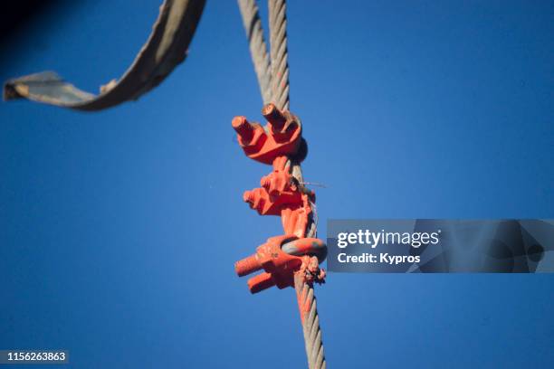 bulldog clip securing steel cable - painted with anti-rust paint - wire rope stock pictures, royalty-free photos & images