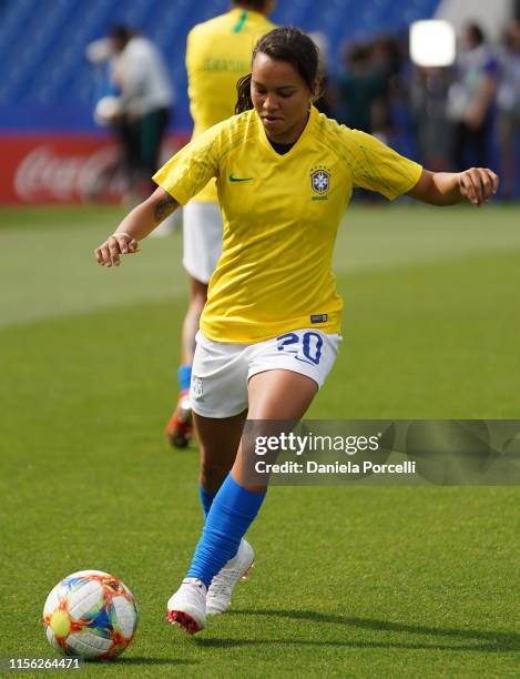 Raquel Fernandes of Brazil during warm up prior to the 2019 FIFA Women's World Cup France group C match between Australia and Brazil at Stade de la...