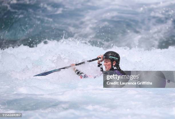 Mallory Franklin of Great Britain competes in the Final of the Womens C1 during Day Three of the 2019 ICF Canoe Slalom World Cup at Lee Valley White...