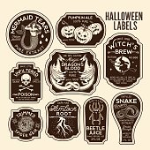 Halloween Bottle Labels Potion Labels. Vector Illustration.