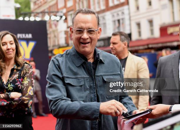 Tom Hanks attends the European premiere of Disney and Pixar's "Toy Story 4" at the Odeon Luxe Leicester Square on June 16, 2019 in London, England.