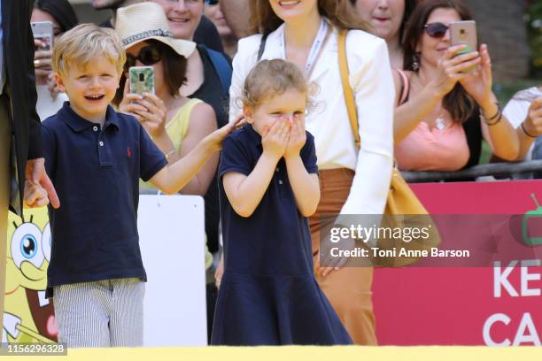 Prince Jacques of Monaco and Princess Gabriella of Monaco arrive at the 20 year anniversary celebration of Sponge Bob Squarepants during the 59th...