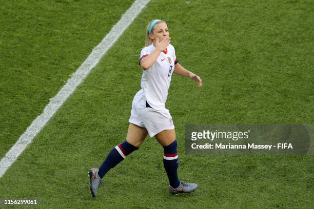 Julie Ertz of the USA celebrates after scoring her team's second goal during the 2019 FIFA Women's World Cup France group F match between USA and...