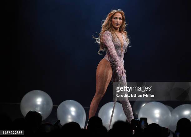 Jennifer Lopez performs during a stop of her It's My Party tour at T-Mobile Arena on June 15, 2019 in Las Vegas, Nevada.