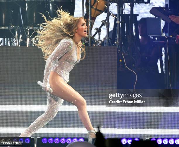 Jennifer Lopez performs during a stop of her It's My Party tour at T-Mobile Arena on June 15, 2019 in Las Vegas, Nevada.