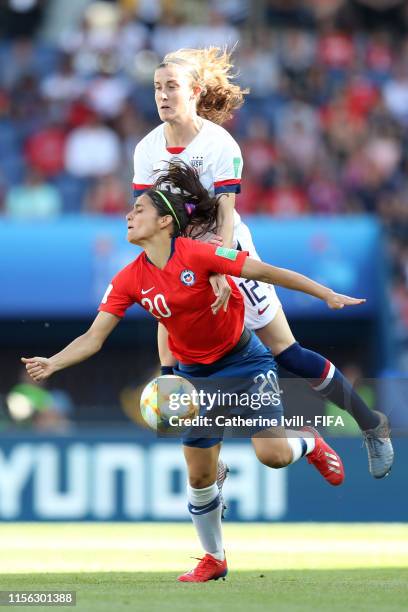 Daniela Zamora of Chile is challenged by Tierna Davidson of the USA during the 2019 FIFA Women's World Cup France group F match between USA and Chile...