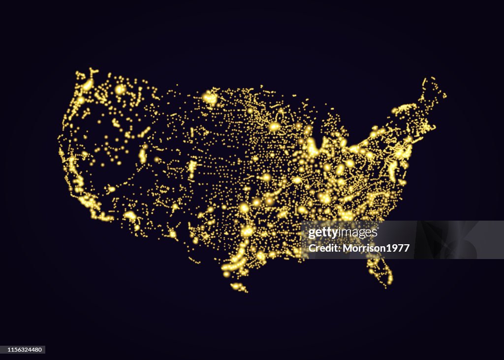 Usa America map night light effect vector