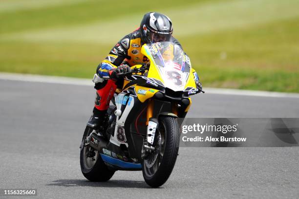Shaun Winfield of Great Britain in action during Race One of the British Superbike Championship at Brands Hatch on June 16, 2019 in Longfield,...