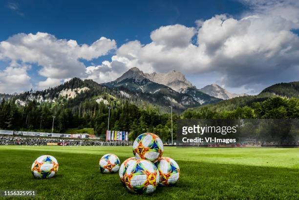 View over the stadium of Saalfelden during the Pre-season Friendly match between Ajax and Watford FC at Saalfelden Arena on July 18, 2019 in...
