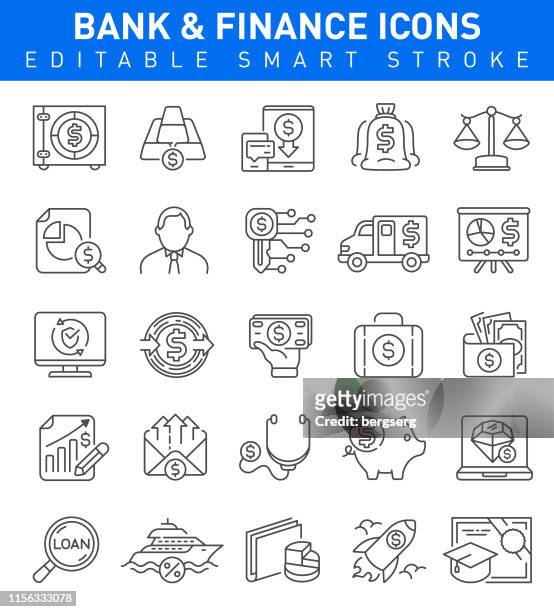 bank and finance icons. editable stroke - armoured truck stock illustrations