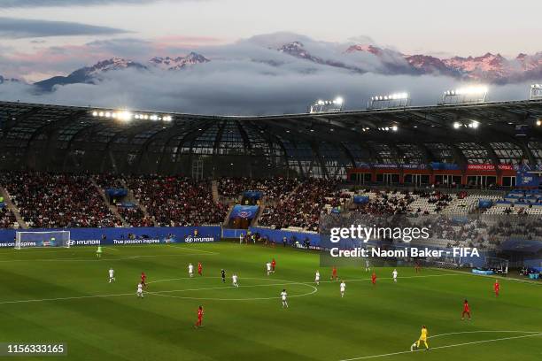 General view inside the stadium during the 2019 FIFA Women's World Cup France group E match between Canada and New Zealand at Stade des Alpes on June...