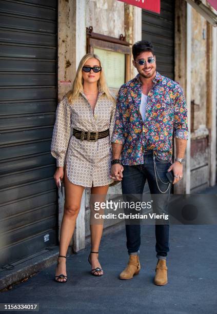 Couple Valentina Ferragni and Luca Vezil seen outside Etro during the Milan Men's Fashion Week Spring/Summer 2020 on June 16, 2019 in Milan, Italy.