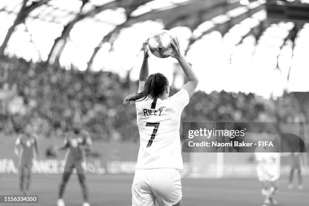 Ali Riley of New Zealand throws in the ball during the 2019 FIFA Women's World Cup France group E match between Canada and New Zealand at Stade des...