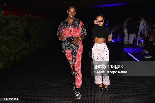 Victor Cruz and Karrueche Tran attend the Palm Angels fashion show during the Milan Men's Fashion Week Spring/Summer 2020 on June 16, 2019 in Milan,...