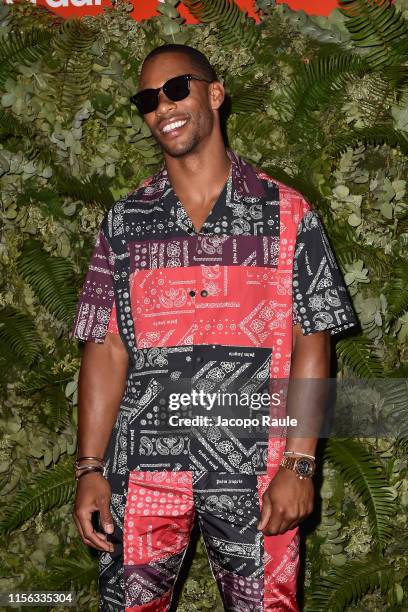 Victor Cruz attends the Palm Angels fashion show during the Milan Men's Fashion Week Spring/Summer 2020 on June 16, 2019 in Milan, Italy.