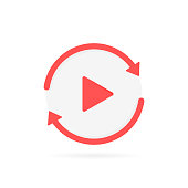 Video play button like replay icon. concept of watching on streaming video player or livestream webinar. Modern flat style vector illustration