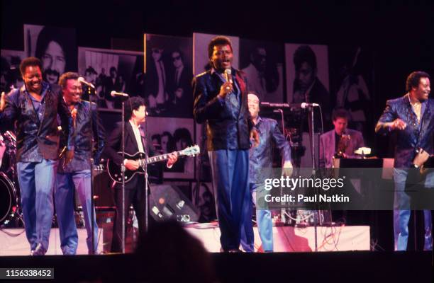 American R&B vocal group the Spinners perform onstage during the Atlantic Records 40th Anniversary Concert at Madison Square Garden, New York, New...