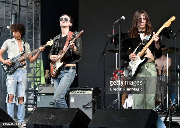 Daryl Johns, Michael D'Addario and Brian D'Addario of The Lemon Twigs performs onstage at This Tent during the 2019 Bonnaroo Arts And Music Festival...