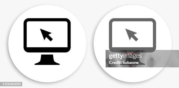 monitor black and white round icon - multiple computer screens white background stock illustrations