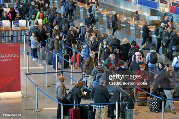 The Delta Airlines ticket counter in Terminal A at Logan International Airport in Boston, MA on Jan. 22, 2019.
