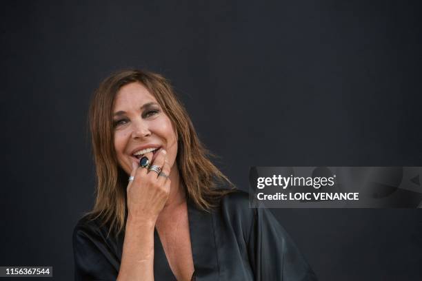 French singer Isabelle Marie Anne de Truchis de Varennes aka Zazie performs on stage during the Vieilles Charrues music festival on July 18, 2019 in...