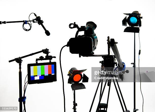 studio gear on white - tripod lamp stock pictures, royalty-free photos & images