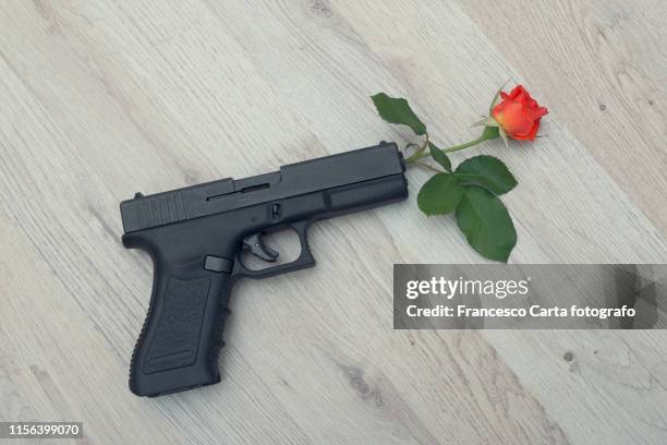 flower and gun - enkele roos stockfoto's en -beelden