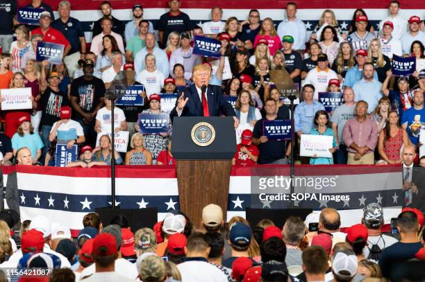 President Donald Trump speaks during his Make America Great Again Rally at the Williams Arena in East Carolina University, Greenville.