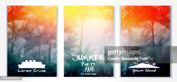 sommer resort poster design - tropical music stock-grafiken, -clipart, -cartoons und -symbole