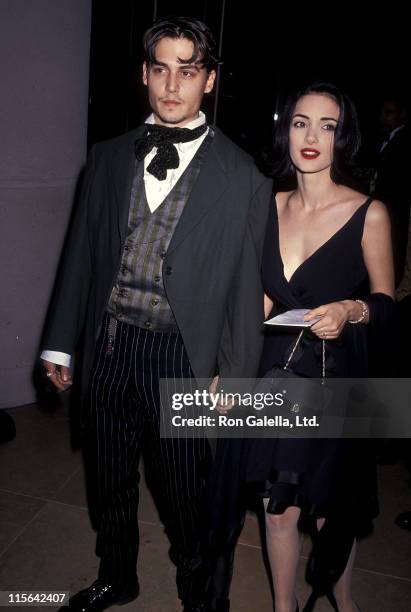 Actor Johnny Depp and actress Winona Ryder attend the 48th Annual Golden Globe Awards on January 19, 1991 at Beverly Hilton Hotel in Beverly Hills,...