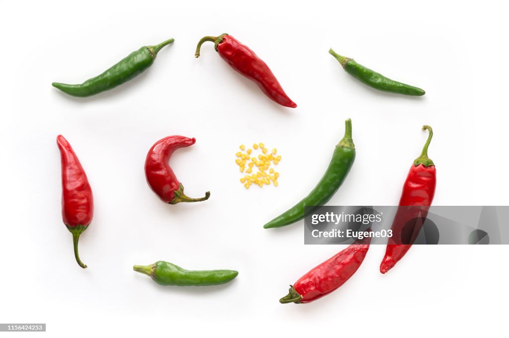 Red and green chili peppers mix.