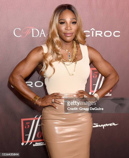 Serena Williams arrives at the Sports Illustrated Fashionable 50 at The Sunset Room on July 18, 2019 in Los Angeles, California.
