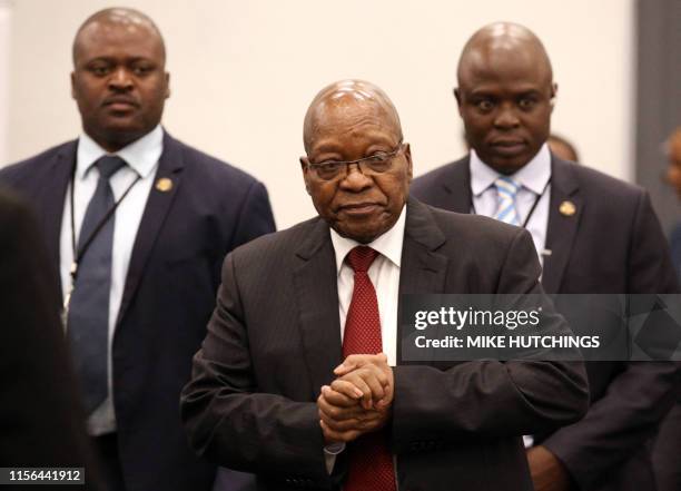 Former South African president Jacob Zuma arrives to appear before the Commission of Inquiry into State Capture that is probing wide-ranging...