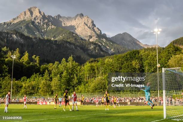 Sergino Dest of Ajax tries to score during the Pre-season Friendly match between Ajax and Watford FC at Saalfelden Arena on July 18, 2019 in...