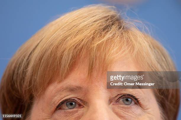 German Chancellor Angela Merkel attends her annual press conference on July 19, 2019 in Berlin, Germany. Merkel is in her fourth term as chancellor...