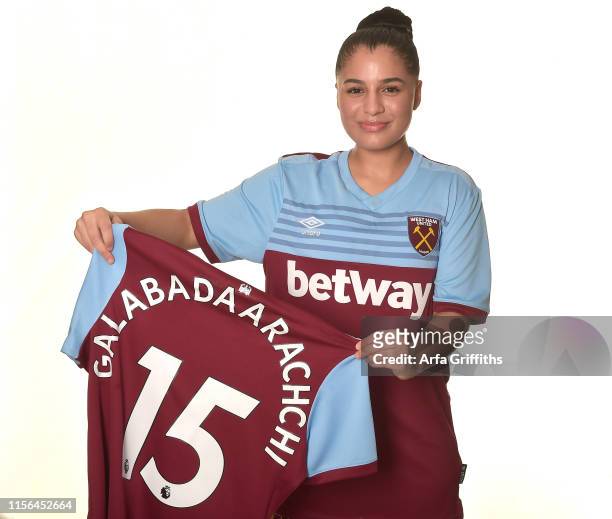 West Ham United Womens Team Unveil New Signing Jacynta Galabadaarachchi at Rush Green on July 19, 2019 in Romford, England.