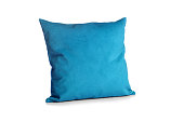 Soft blue pillow isolated on white background