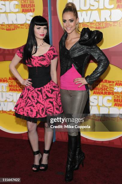 Susie Brown and Danelle Leverett of the JaneDear Girls attend the 2011 CMT Music Awards at the Bridgestone Arena on June 8, 2011 in Nashville,...