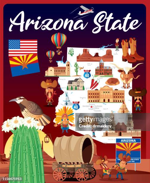 stockillustraties, clipart, cartoons en iconen met cartoon kaart van de staat arizona - phoenix bird