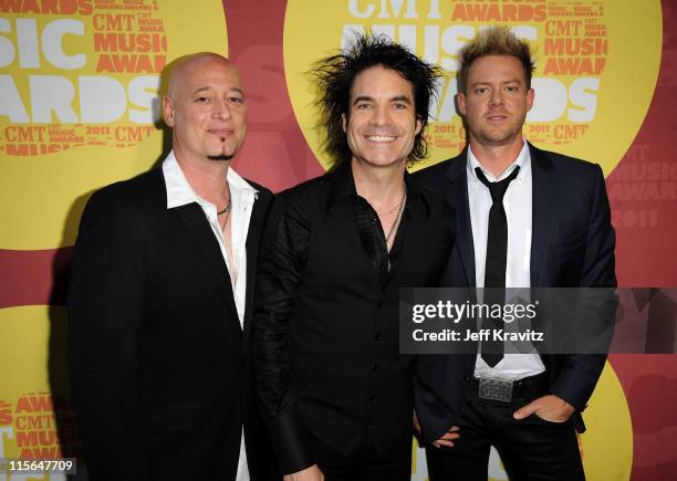 Jimmy Stafford, Pat Monahan and Scott Underwood attend the 2011 CMT Music Awards at the Bridgestone Arena on June 8, 2011 in Nashville, Tennessee.