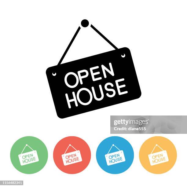 flat design real estate icon on circle base - open house sign - open house icon stock illustrations