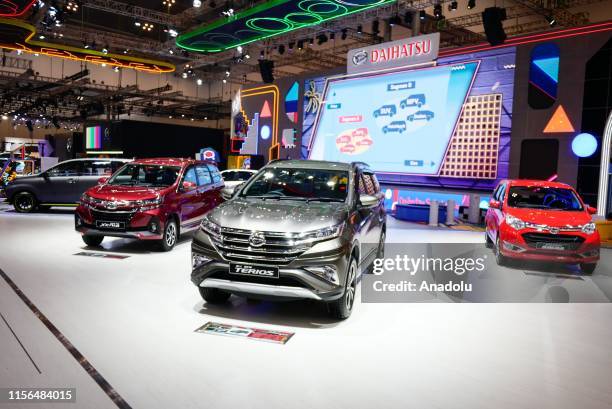 Daihatsu cars are displayed on during GAIKINDO Indonesia International Auto Show at Indonesia Convention Exhibition , in Banten, Indonesia on July...