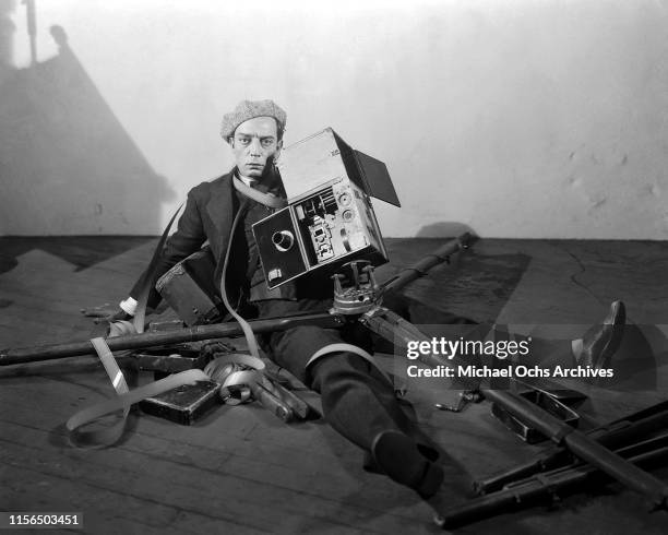 Actor and director Buster Keaton poses for a portrait on the set of his MGM film "The Cameraman" in 1928 in Culver city, California.