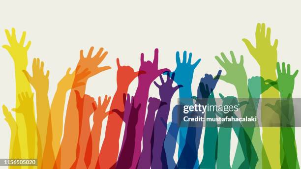 ilustrações de stock, clip art, desenhos animados e ícones de raised rainbow arms - direitos humanos